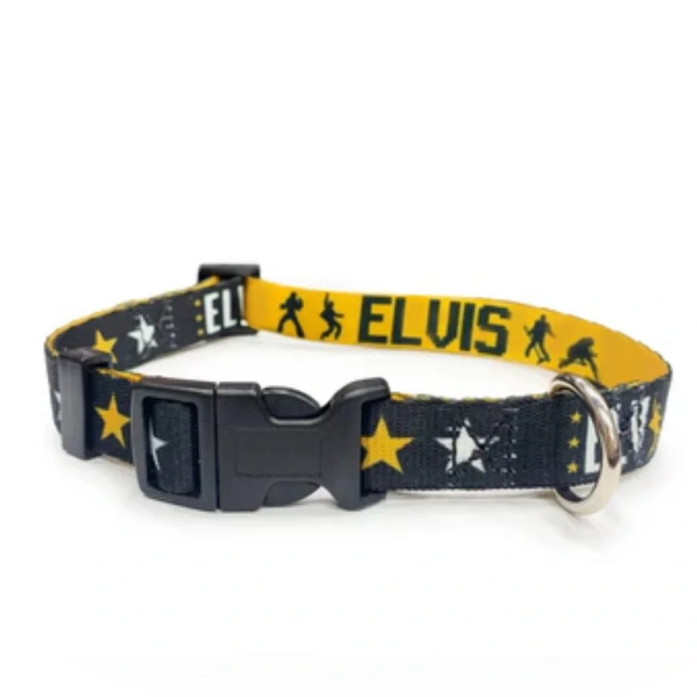 Elvis Presley Dog Collar Black and Gold Size Medium